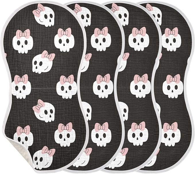 vvfelixl Muslin Burp Cloths Skulls Bow Halloween Baby Washcloths for Baby Girl Boys 2 Pack