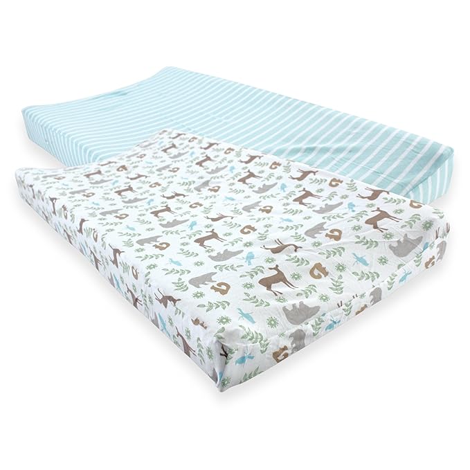 Touched by Nature Unisex Baby Organic Cotton Changing Pad Cover, Forest, One Size