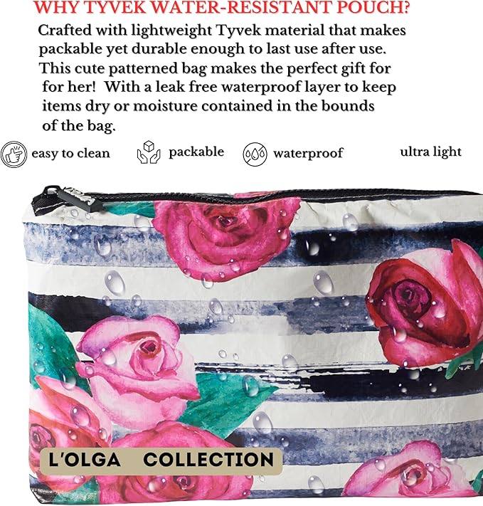 L'OLGA COLLECTION Mid Pouch|Lightweight Reusable Makeup Pouch, Toiletries |Splash-proof Cosmetic Bag, Packable & Travel Waterproof Beach Swimsuit Bathing Suit Bikini Zipper Pouch Gift for her