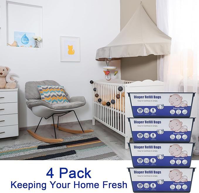 120 Bags Diaper Pail Refills Bags Compatible with Genie Easy Roll Signature & Platinum Diaper Pails,Each Refill Cartridge Holds up to 1410 Newborn Diapers