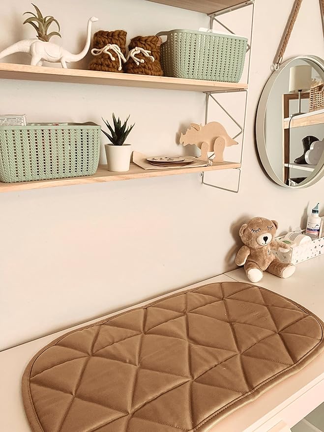 Quilted Padded Vegan Leather Portable Changing pad Mat | Play mat Baby Toddler Infant by Uniklook | Baby Diaper | Tummy Time Mat Crawling Play Time | Waterproof Baby Infant Floor Mat 16”x30” (Tan)