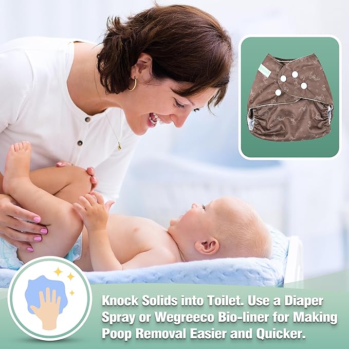 Wegreeco Cloth Diapers 6 Pack with Inserts & Wet Bag, Washable Reusable Diapers for Babies, One Size Adjustable (Palm)