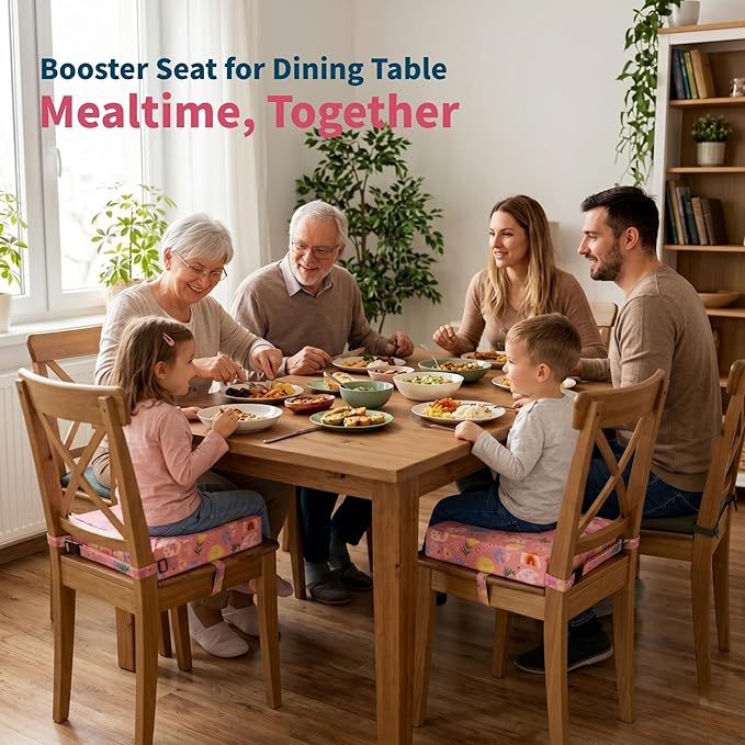 Toddler Booster Seat for Dining Table,Portable Kids Booster Seat - Adjustable, Non-Slip, Lightweight & Easy to Clean (Pink)
