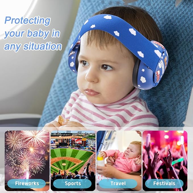 Infant Ear Protection Noise Cancelling Baby Ear Muffs, Toddler Hearing Protection with Adjustable Elastic Headband,Fire car