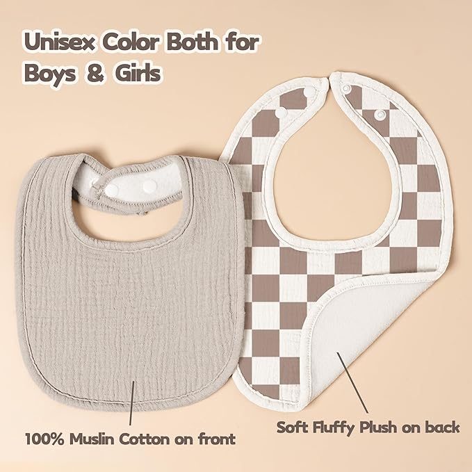 Susurration Muslin Baby Drool Bibs 10Pack Soft Square Adjustable Bandana Bibs for Unisex Baby Girls & Boys