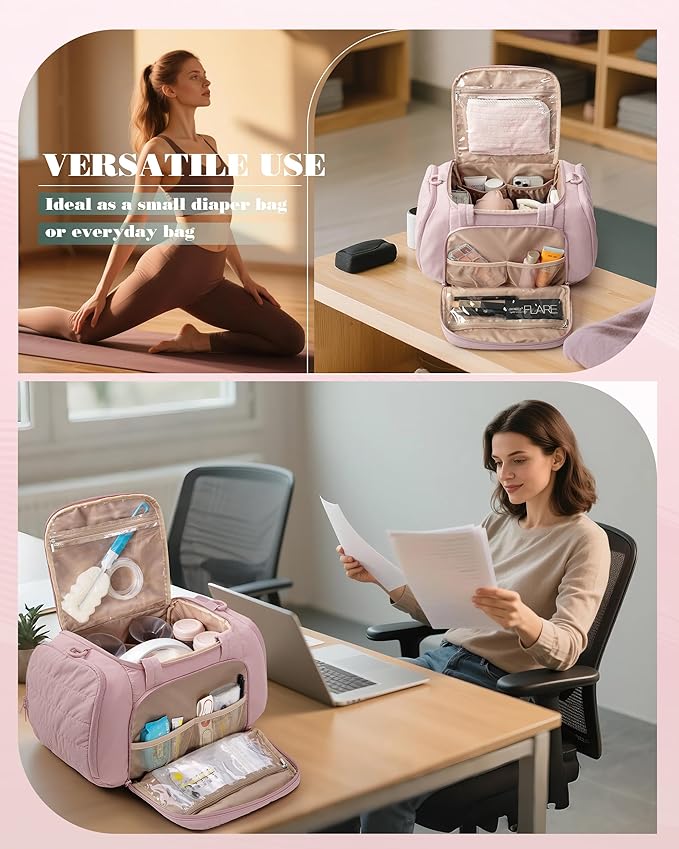 Marscamd Quilted Breast Pump Bag Compatible with Spectra S1 and S2, Pumping Bag with Cooler Compartment and a Drying Mat, Pink
