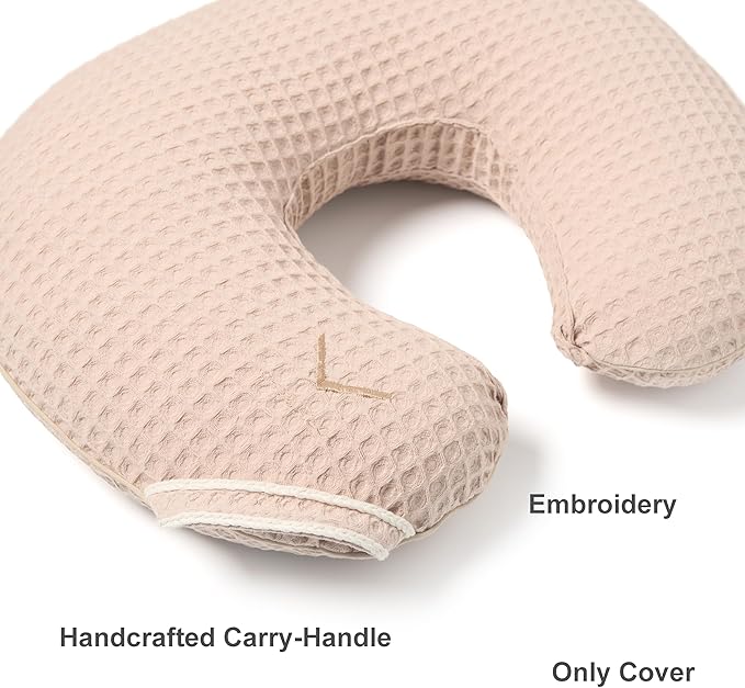 Organic Cover for Nursing Pillow ⢠Premium Quality 100% Cotton Oeko-Tex Standard ⢠Case for Breastfeeding and Bottle Feeding Pillow ⢠Soft and Breathable ⢠Only Cover (Poudre Waffle)