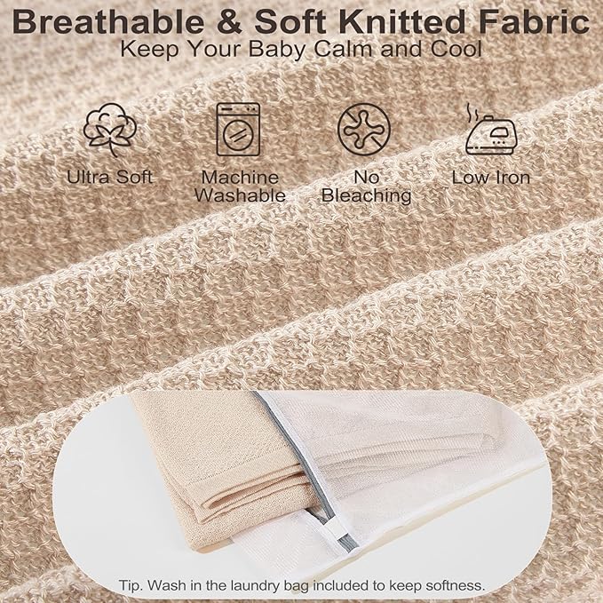 Knit Nursing Cover Up for Breastfeeding, Soft & Cozy Breastfeeding Poncho with Dual Side Slits, 360° Full Privacy Nursing Shawl with Laundry Bag, Beige