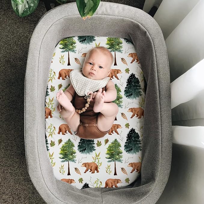 Stretch Fitted Bassinet Sheet Set BROLEX 2 Pack Cradle Sheets for Bassinet Pad/Mattress,Unisex Boys Girls,Ultra Soft,Brown Polar Bears