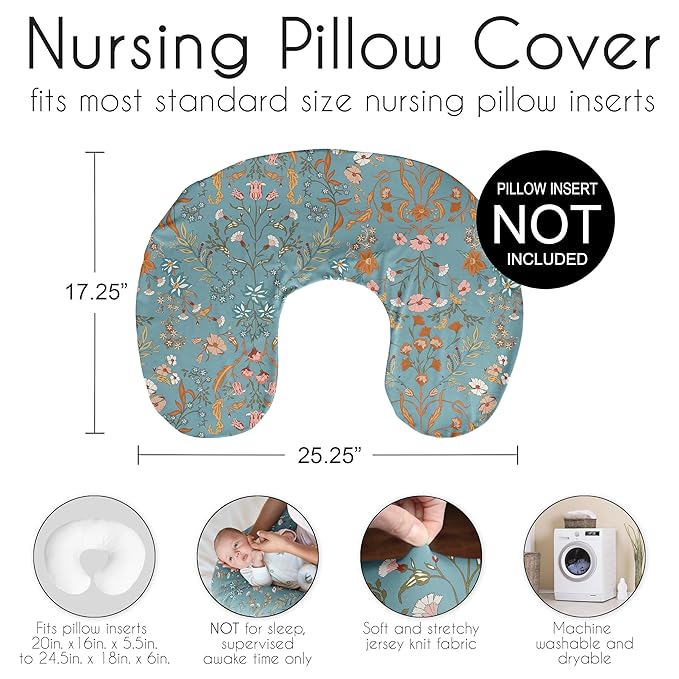 Sweet Jojo Designs Boho Wildflower Vintage Floral Girl Nursing Pillow Cover Baby Breastfeeding Slipcover Infant Newborn Nursery Bottle Breast Feeding Pillowcase (Pillow NOT Included) Paisley Bohemian