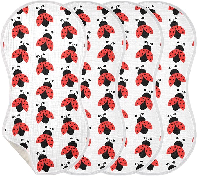 vvfelixl Cute Ladybug Pattern Burp Cloths for Baby Boy Girls Baby Washcloths Burp Rags 1 Pack White