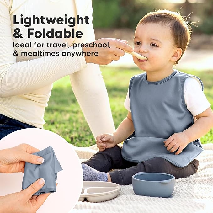 KeaBabies Waterproof Bibs for Baby Girl,Boy – 2-Pack Lightweight, Large Baby Bibs for Eating, Wearable Food Catcher, 6-12 Months Infant Feeding Essentials, Smock for Toddlers 1-3, Kids (Slate)