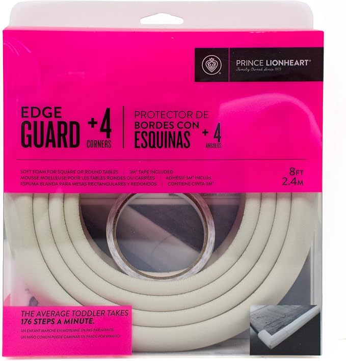 Prince Lionheart Table Edge Guard with 4 Corners, Kids Safety Edge and Corner Guards 12ft for Square and Circular Tables, Easy Trim to Desire Size, Grey/Beige