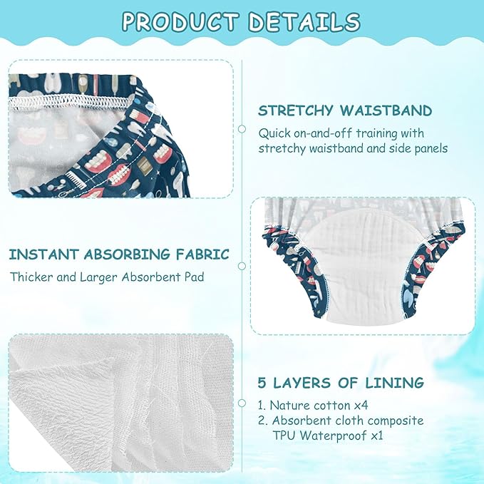 Baby Boys Potty Training Undies Leakproof Under Garment for 3T Flat Design Icons for Dental Care