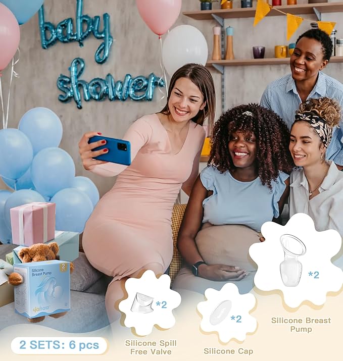 2 Sets Silicone Manual Breast Pump for Breastfeeding Essentials, Colostrum Collector with Spill Free Valve & Cap, Hand Pump Breastmilk, Milk Collectors for Breastfeeding, Clear, 4oz