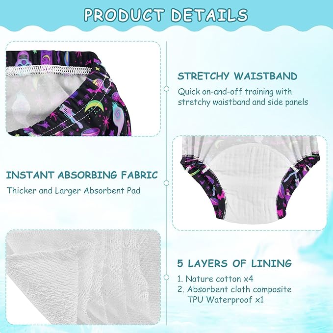 Little Boys Potty Training Undies Leakproof Sleep Underwear for Toddler Girls 3T Cute Witchy Icons Like Magic Potions and Mushrooms with Fire