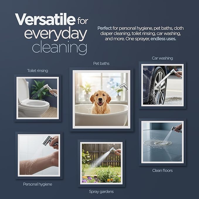 Aqua Earth Bidet Sprayer for Toilet | Handheld Bidet Shattaf Toilet Spray | Bathroom Baby Cloth Diaper Sprayer | Support Wall or Toilet Mount