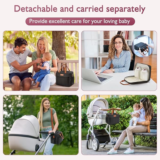 Detachable Breast Milk Cooler Travel Bag with Ice Pack, Double Layer Breast Pump Bag Compatible for Wearable Breast Pump, Portable Breastmilk Cooler Bag & Carrying Case with Waterproof Mat