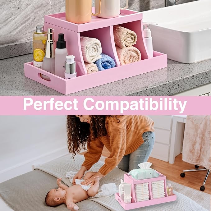 Three colors Diaper Organizer, Wooden Diaper Caddy Organizer, Changing Table Organizer, Diaper Storage Organizer, Nursery Baby Organization Pink