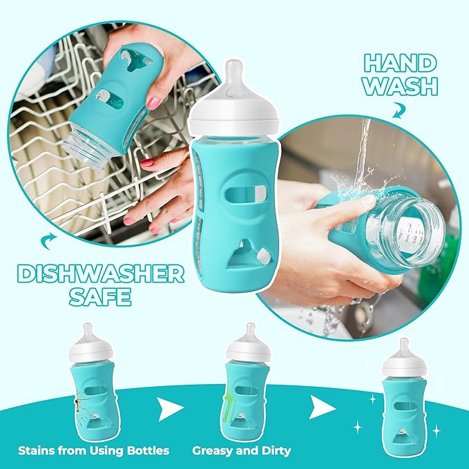 3 Pack Silicone Sleeves for Philips Avent Natural Glass Baby Bottles, Food Grade Silicone Anti Breakage Baby Bottles Holder, Compatible with Philips Avent Glass Natural Baby Bottle 8oz