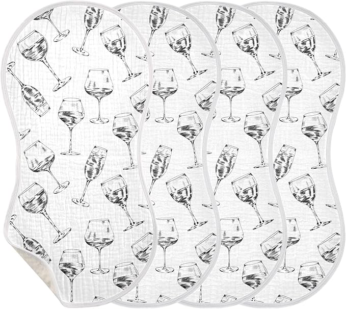 vvfelixl Baby Burp Cloths Wine Champagne Glasses Drink Baby Newborn Cotton Burping Cloths Set Baby Washcloths 4 Pack