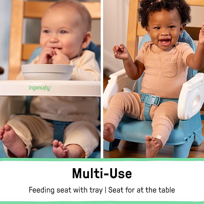Ingenuity Deluxe Comfort Booster Seat for Kitchen Chair, Compact Fold, Portable, Lightweight, Toddler Booster Seat for Dining Table, from 6 Months to 3 Years – Teal