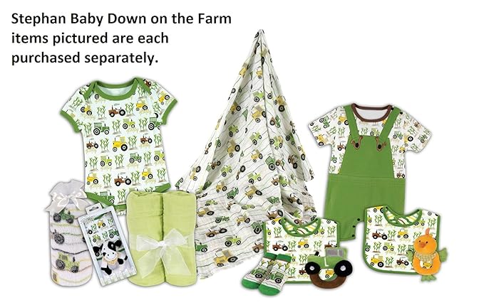 Stephan Baby Romper/Overall-Style Down on The Farm Tractor Diaper Cover, Green/White/Yellow, 6-12 Months