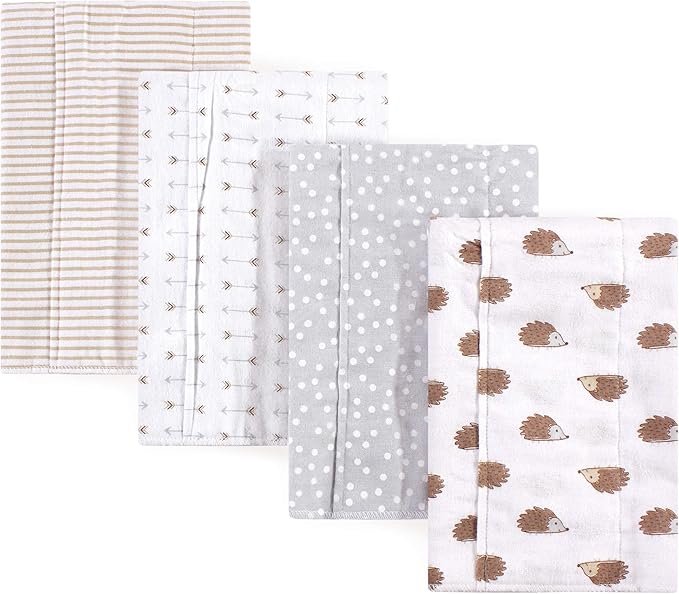 Hudson Baby Cotton Poly Flannel Burp Cloths Multipack, Hedgehog 8-Pack, One Size