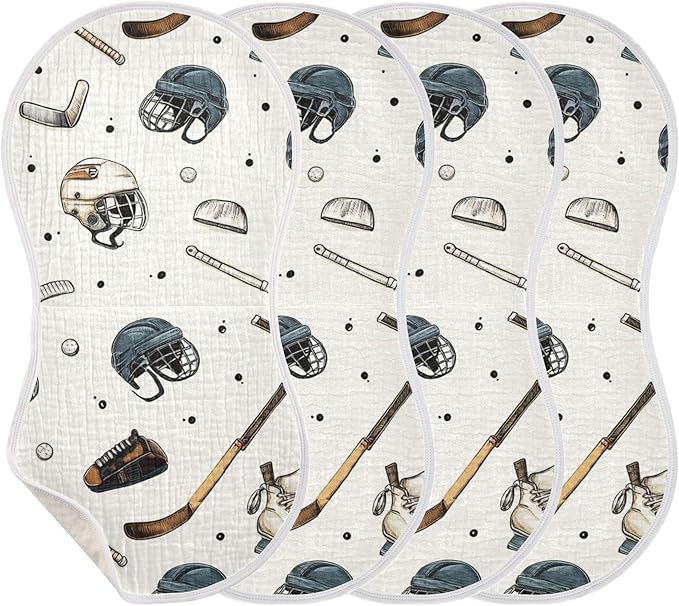 Vintage Ice Hockey Balls Burp Cloths Baby Boys Girls Absorbent Soft Cotton Burping Cloths Rags 4 Pack