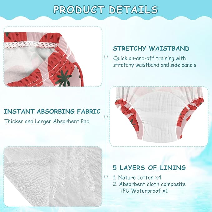 Toddler Potty Training Underwear Cotton Absorbent Soft Baby Girl Boy Potty Training Pant 2t-5t