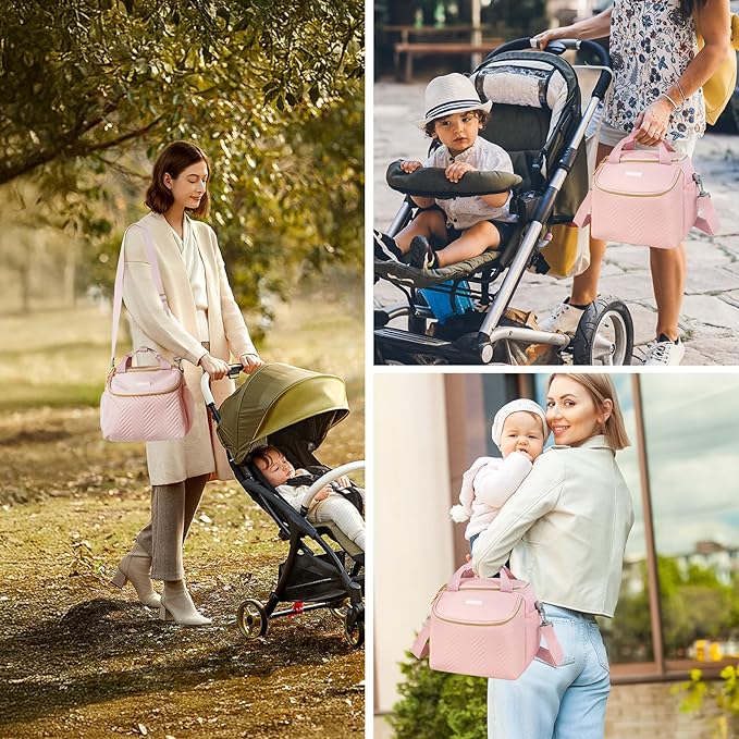 Wearable Breast Pump Bag,Breastmilk Cooler Travel Bag Compatible with Momcozy/Eufy/Elvie/Willow/Medela Breast Pump with Ice Pack and Water Resistent Mat for 6 Baby Bottles Up to 9 Ounce,Pink
