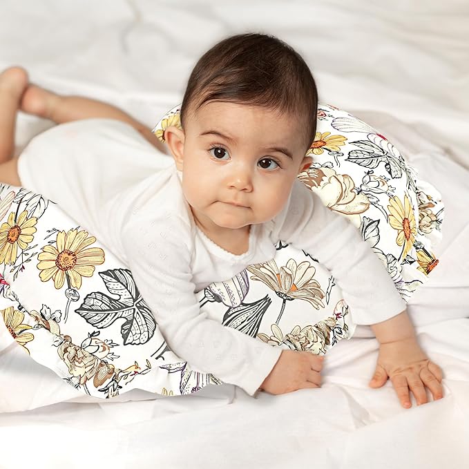 Ruffle Nursing Pillow Cover, Removable Stetchy Case for Breastfeeding Pillows, Ultra Soft and Breathable Feeding Pillow Slipcover with Modern Design Lace for Infant Girls Boys, Vintage Floral
