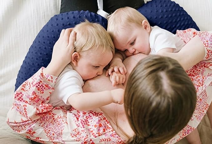 Twin Z Pillow Navy - The #1 Rated Twin Breastfeeding and Bottle Feeding Pillow! A Must Have for Twins! - Cuddle Navy DOTS The Ultimate Baby Essentials! The Best in Twins Baby Gear!