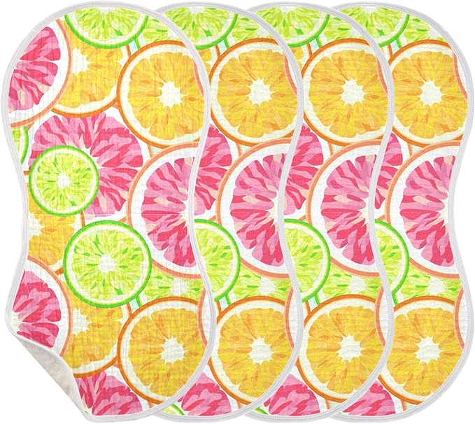 vvfelixl Baby Burp Cloths Orange Grapefruit Lime Lemon Baby Newborn Cotton Burping Cloths Set Baby Washcloths 4 Pack