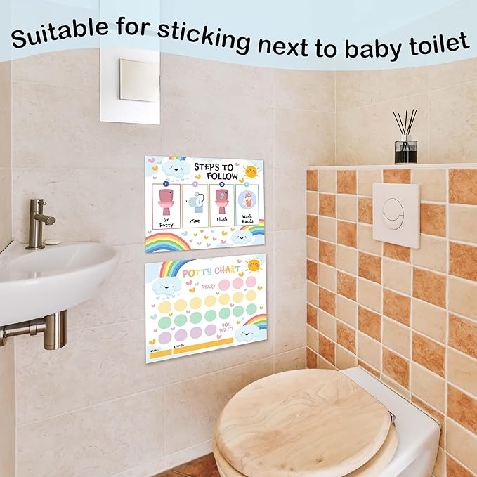 Rainbow Potty Trainning Sticker Chart for Toddlers Boys Girls, 10 Potty Training Chart with 216 Stickers & 1 Routine Card - A16