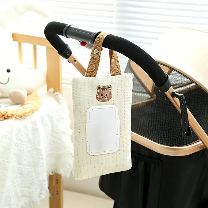 Quilted Baby Wipe Holder Floral Diaper Pouch Portable Quilted Wipes Bag for Car, Stroller