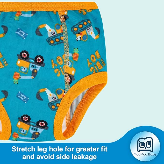 MooMoo Baby 4 Packs Training Underwear Absorbent Vehicle Potty Training Pants for Toddler Boys