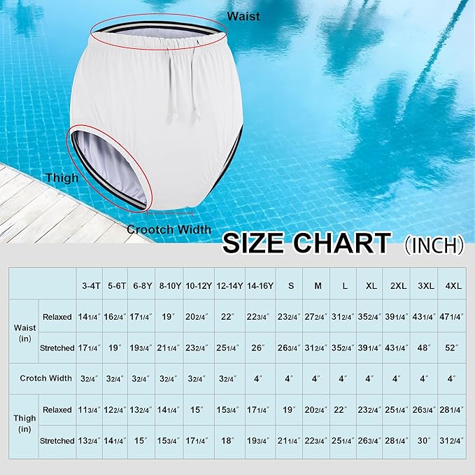 Special Needs Reusable Swim Diaper – Waterproof & Leakproof Incontinence Swimwear for Toddler, Youth & Adult, Unisex Cloth Diaper Cover (White, 3XL)