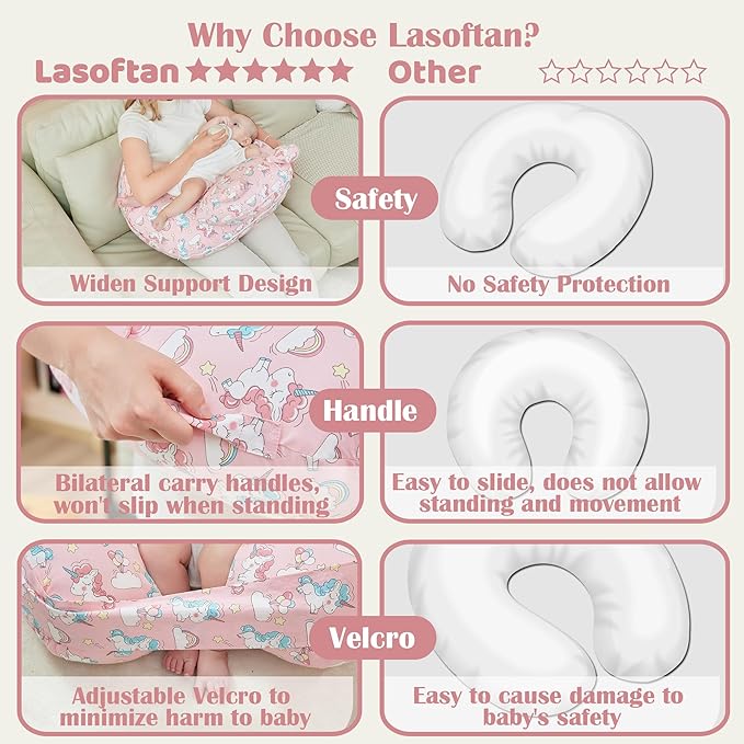lasoftan Nursing Pillow for Breastfeeding, Breast Feeding Pillow for Mom Support, Adjustable Waist Strap and Removable Cotton Cover, Unicorn