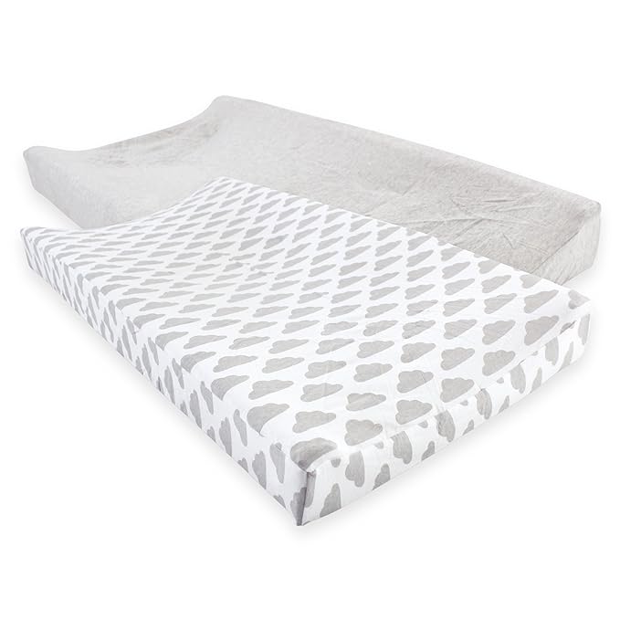 Hudson Baby Unisex Baby Cotton Changing Pad Cover, Heather Gray Cloud, One Size