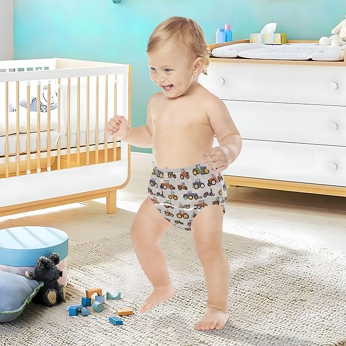 Little Boys Sleep Training Pants Reusable Potty Training Underwear Briefs for Infant 2T Cartoon Pattern of Tractors Muted Colors