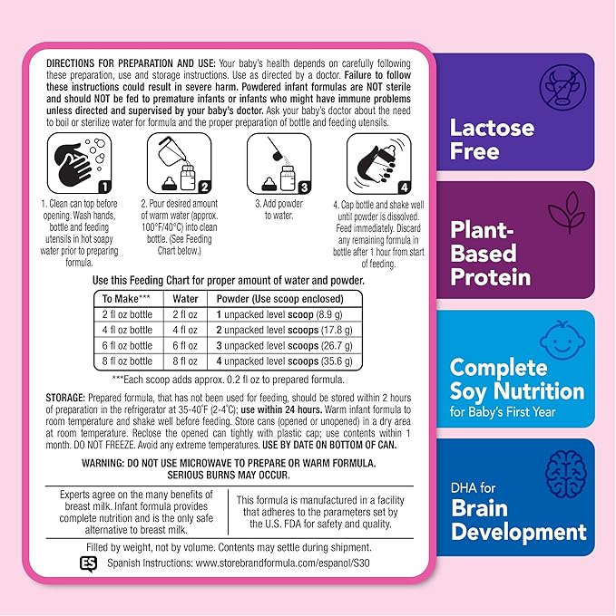 Amazon Brand - Mama Bear Soy Based Powder Infant Formula with Iron, for Fussiness & Gas, Lactose-Free, 22 ounce (Pack of 1)
