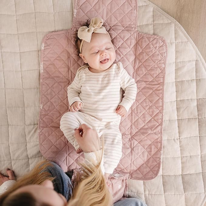 Portable Diaper Changing Pad - Waterproof Travel Baby Changing Mat - Foldable Compact Diaper Change Pad - Lightweight On The Go Change Station for Newborn Infant (Antique Rose)
