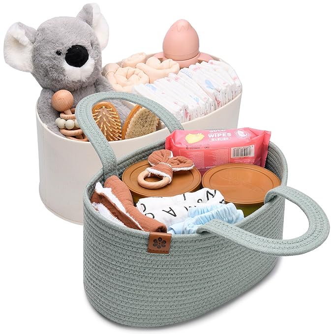 PeraBella Baby Diaper Caddy Organizer for Changing Table, Baby Storage Basket for Diapers and Baby Wipes, Gift for Baby Shower, Car Caddy Organizer, Nursery Diaper Organizer, Portable Diaper Storage