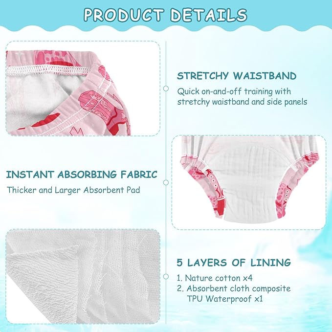 Toddler Potty Training Underwear Cotton Absorbent Soft Baby Girl Boy Potty Training Pant 2t-5t