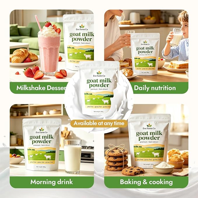 Eve Farm Co Goat Milk Powder - Premium Farm Source, Easy to Digest, Gluten Free, High in Protein, Calcium & Probiotics, Non-GMO, Gluten-Free