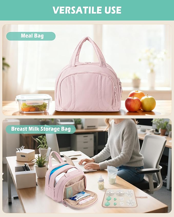 Wearable Breast Pump Bag Compatible with Momcozy and Eufy, Portable Pumping Bag with Cooler Compartment, Breast Pump Carrying Case with Drying Mat for Work, Travel and Family Use, Pink