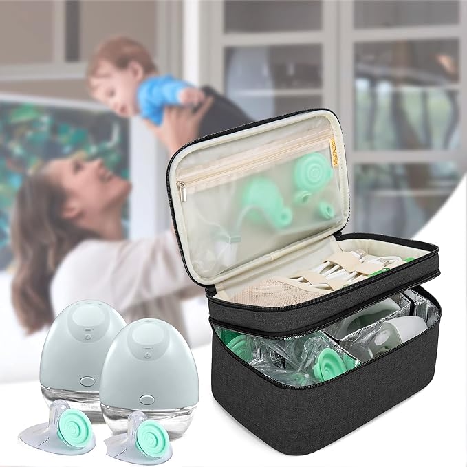 BAFASO Wearable Breast Pump Bag Compatible with Momcozy S12 Pro, Momcozy M5, Elvie Breast Pump, Carrying Case for Wearable Breast Pump and Extra Parts, Black