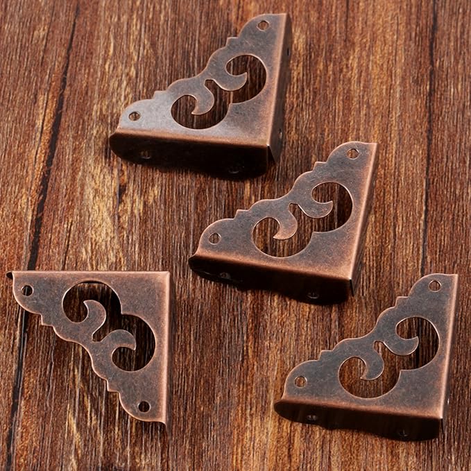 4Pcs Iron Red Copper Vintage Decorative Corner Protector Guards Edge Cover for Chest Case Box-1.22" x 1.22" x 0.43"