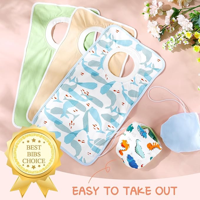 Newwiee 5 Pcs Large Towel Bib Toddler for Baby Toddler Cloth Bib Soft Pullover Baby Absorbent Full Coverage Drooling Feeding